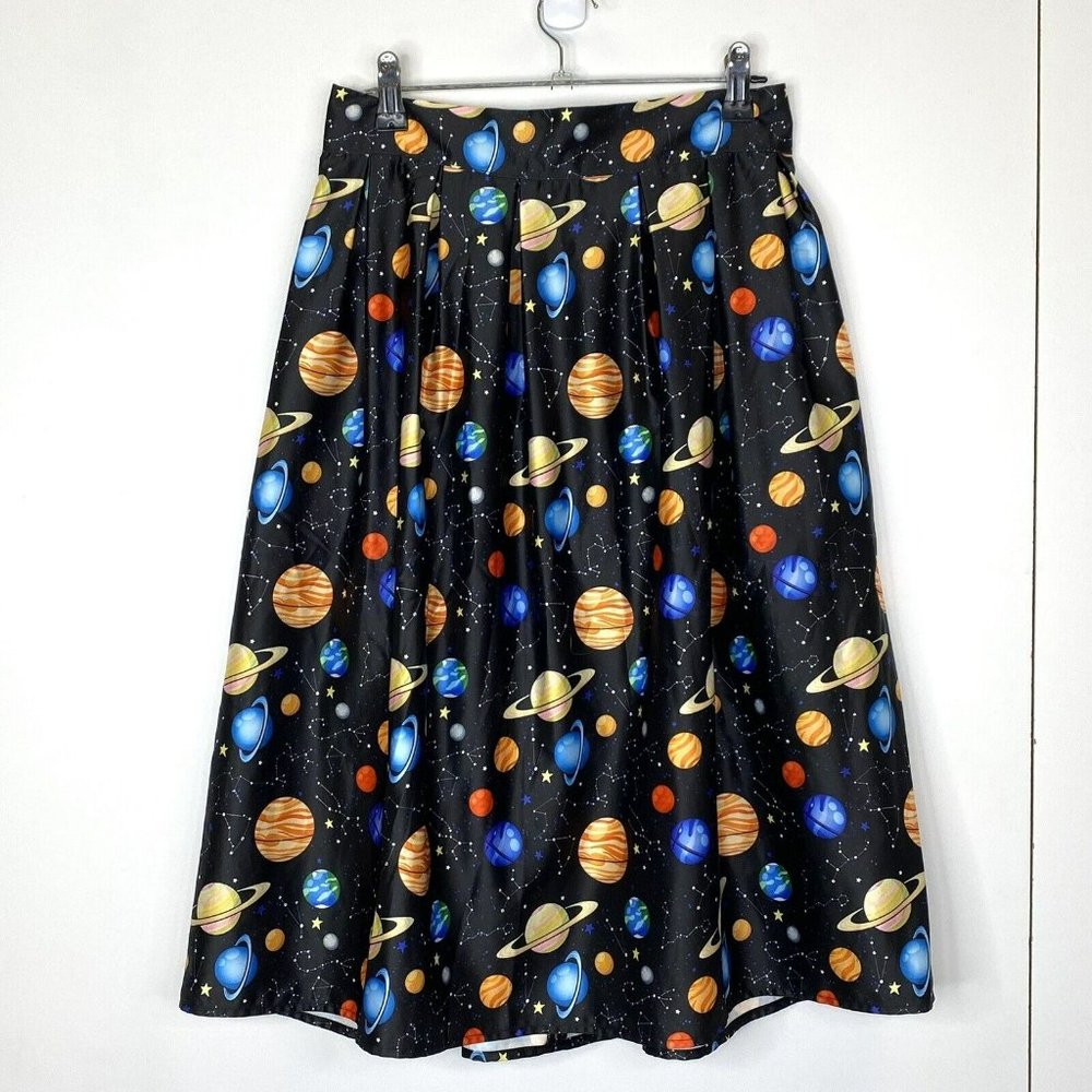 Hide & Seek Skirt Womens Size US 6 A-Line Planets Space Universe Print Pockets